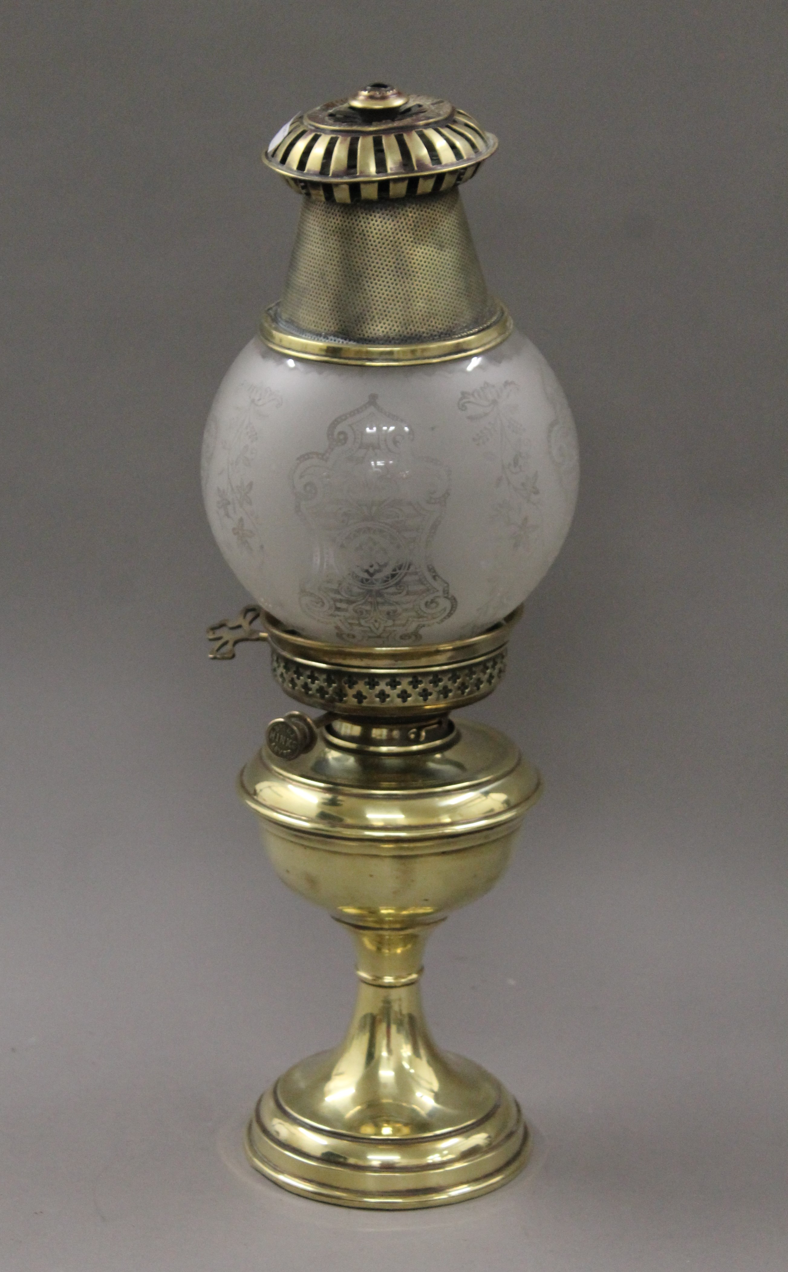 A rare Hinks Punkah oil lamp (used by the British Army in India). 59 cm high.