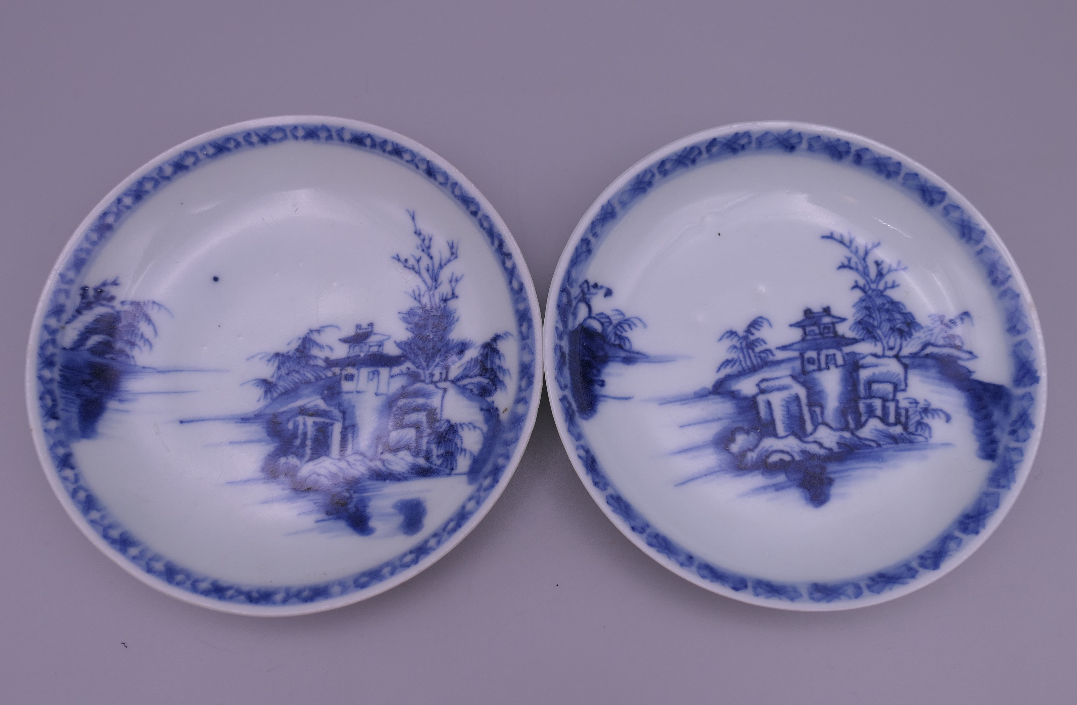 Two Nanking Cargo Chinese blue and white porcelain tea bowls and saucers. - Image 2 of 13