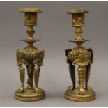 A pair of 19th century ormolu candlesticks. 20 cm high.
