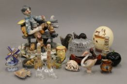 A quantity of various porcelain, paperweights and a Capodimonte tramp.