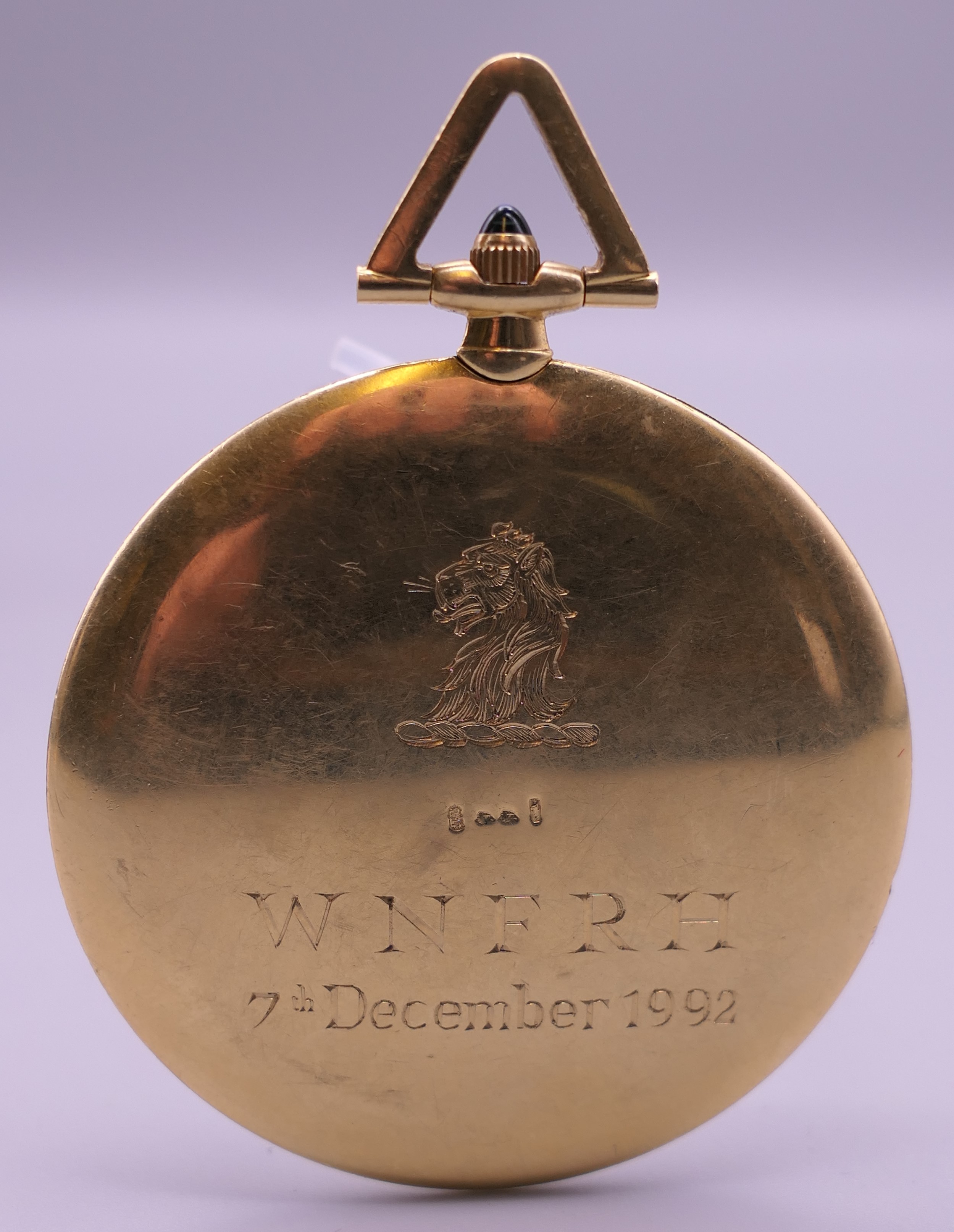 A Cartier 18 K gold open face keyless lever pocket watch, in Cartier box. 5 cm diameter. - Image 4 of 11