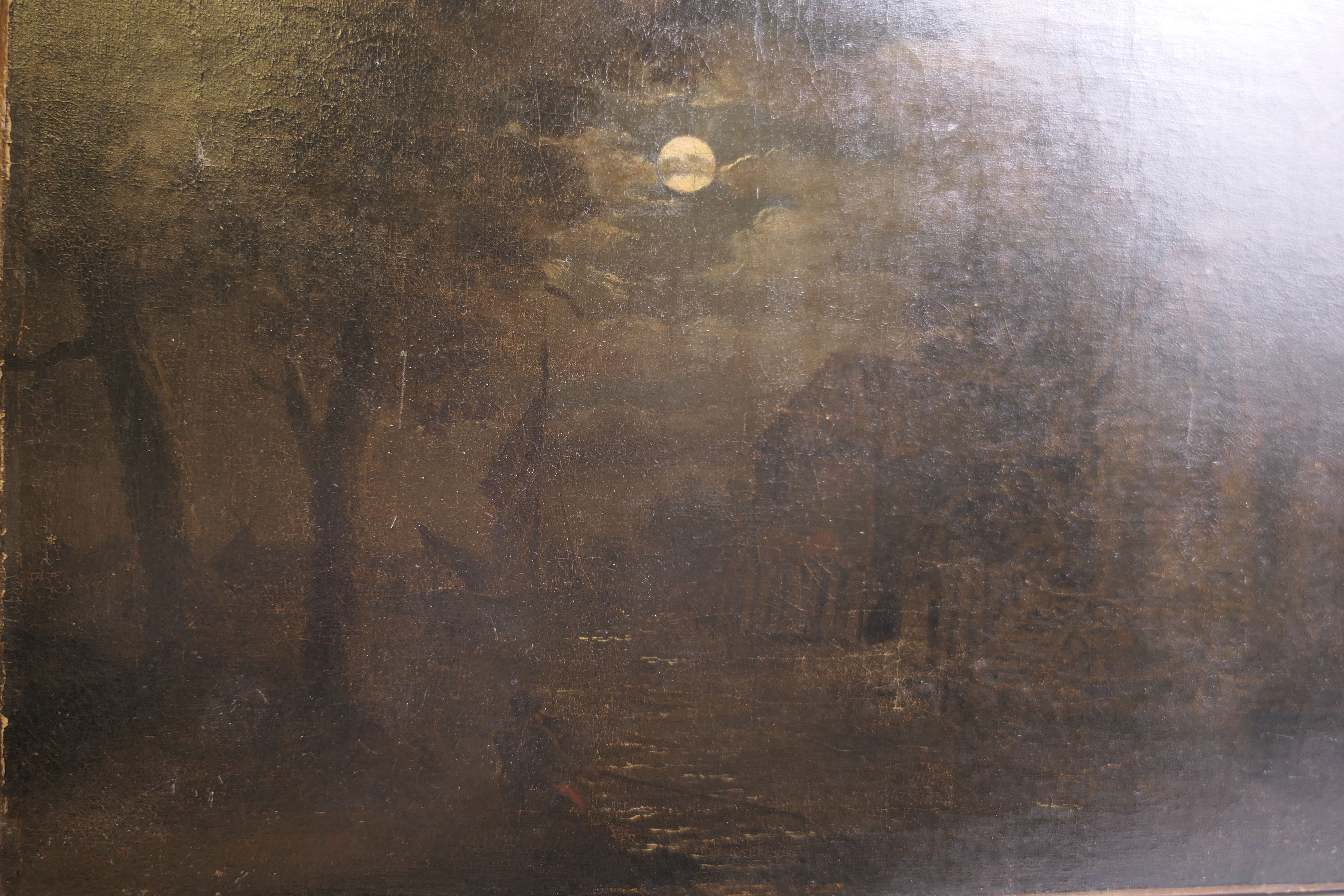 Follower of SEBASTIAN PETHER, Moonlight Scene, oil on canvas, unframed. 42.5 x 34 cm. - Image 8 of 12