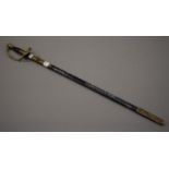 A Victorian bandsman sword in scabbard. 69 cm long.