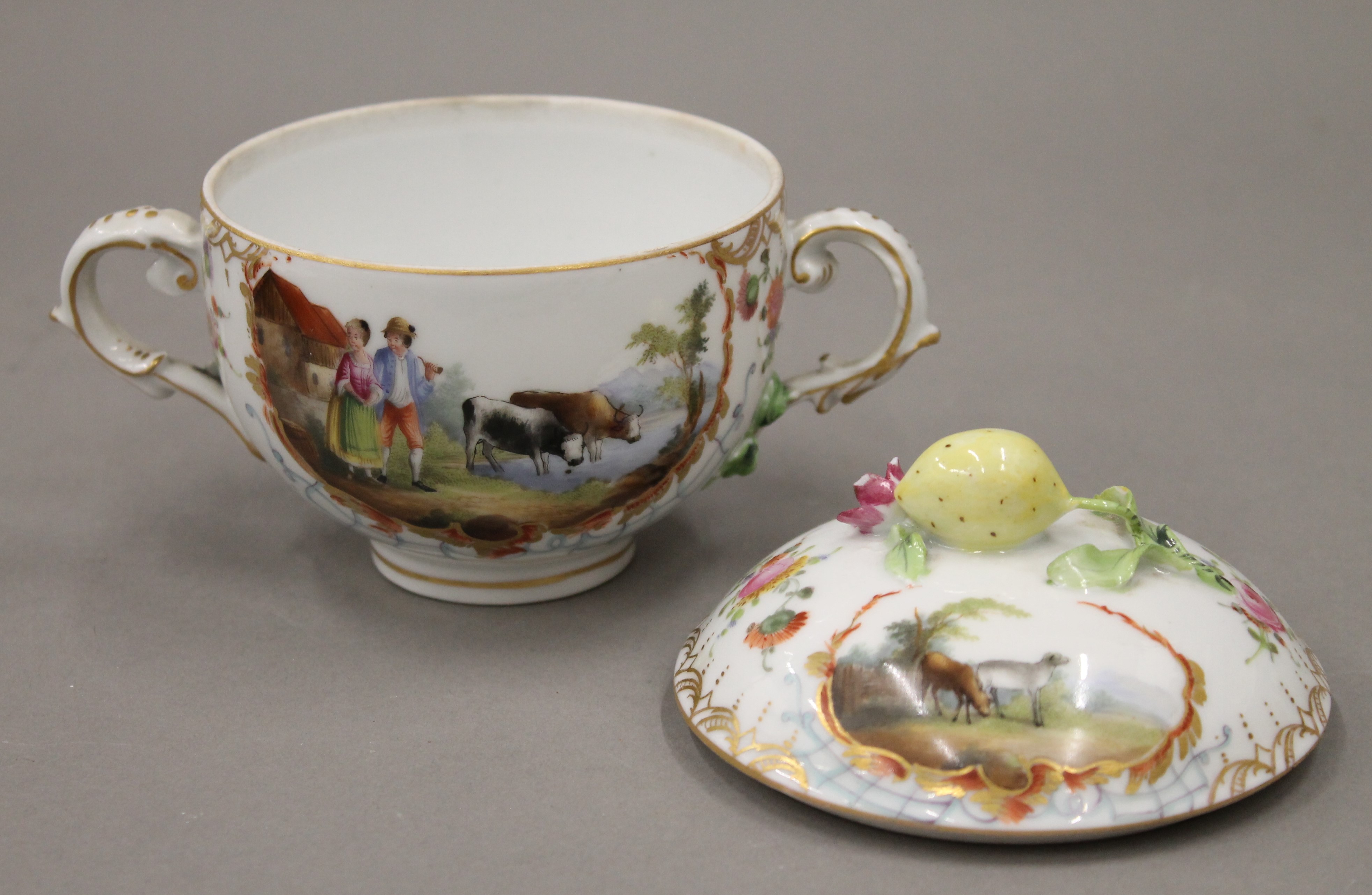 A 19th century Continental porcelain cup, cover and saucer. 12 cm high. - Image 4 of 11