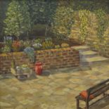 Garden Scene, oil on board, signed C BOLE, framed. 43.5 x 44 cm.