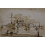 School of FRANCESCO GUARDI (1712-1793) Italian, Venetian Scene, pencil and wash. 27 x 18 cm.