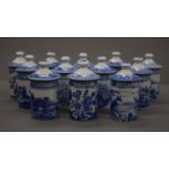 A set of Spode Blue Room Collection spice jars - basil, bay, cinnamon, mint, nutmeg oregano,