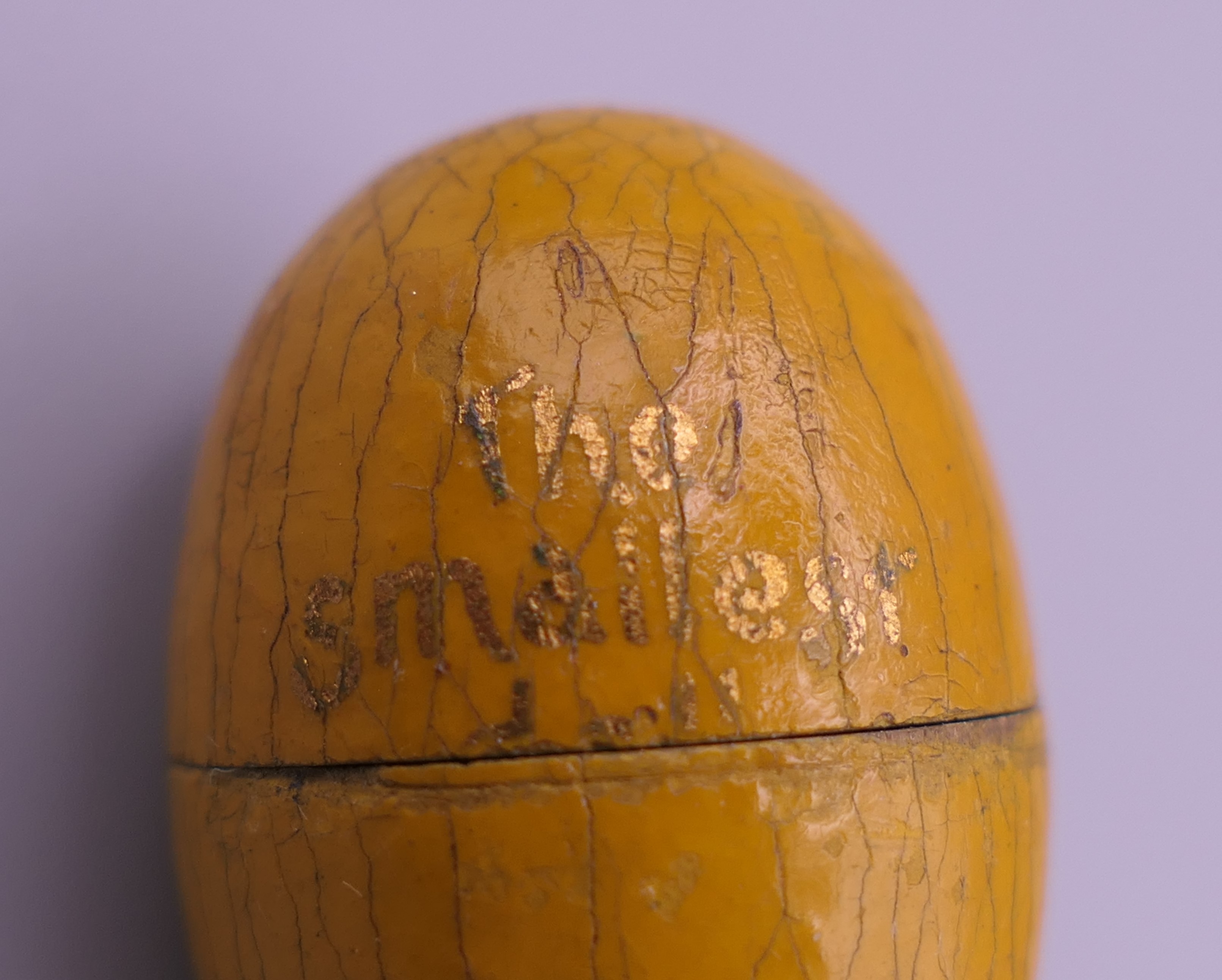 A treen egg form box, inscribed The Smallest Doll? In The World, (lacking doll), - Image 6 of 7