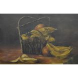 Still Life of Fruit in a Basket, oil on canvas, framed. 60 x 39 cm.