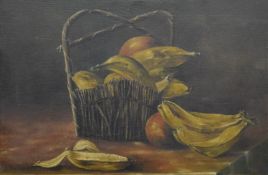 Still Life of Fruit in a Basket, oil on canvas, framed. 60 x 39 cm.