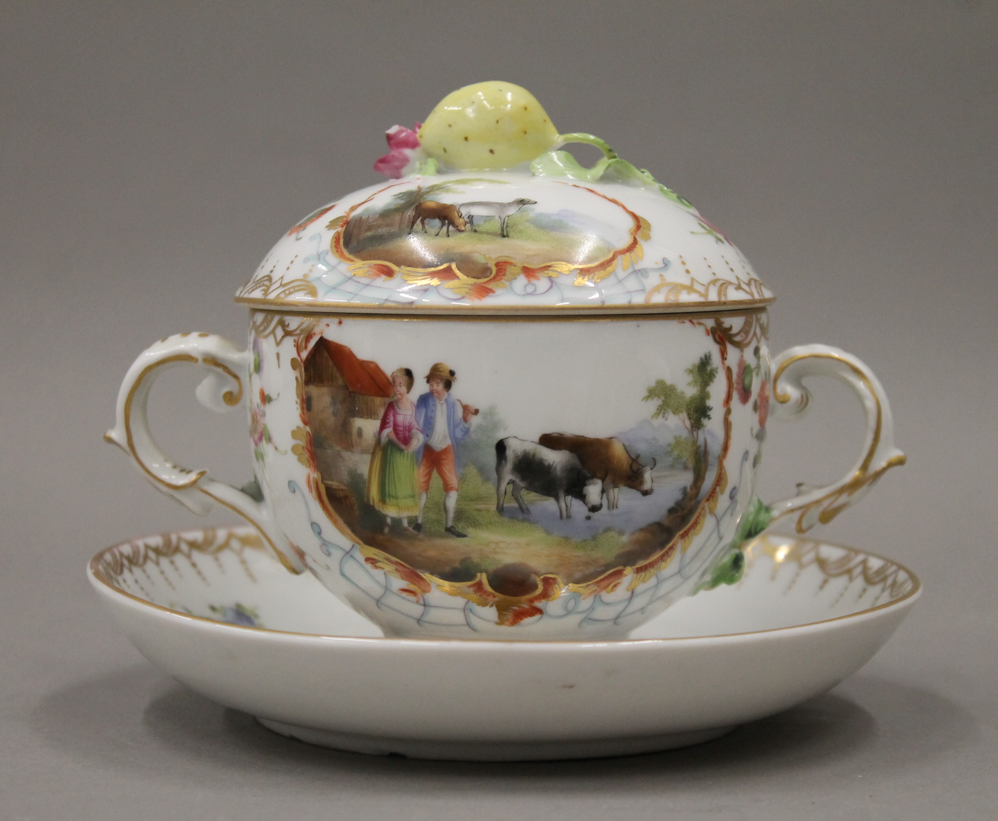 A 19th century Continental porcelain cup, cover and saucer. 12 cm high. - Image 2 of 11