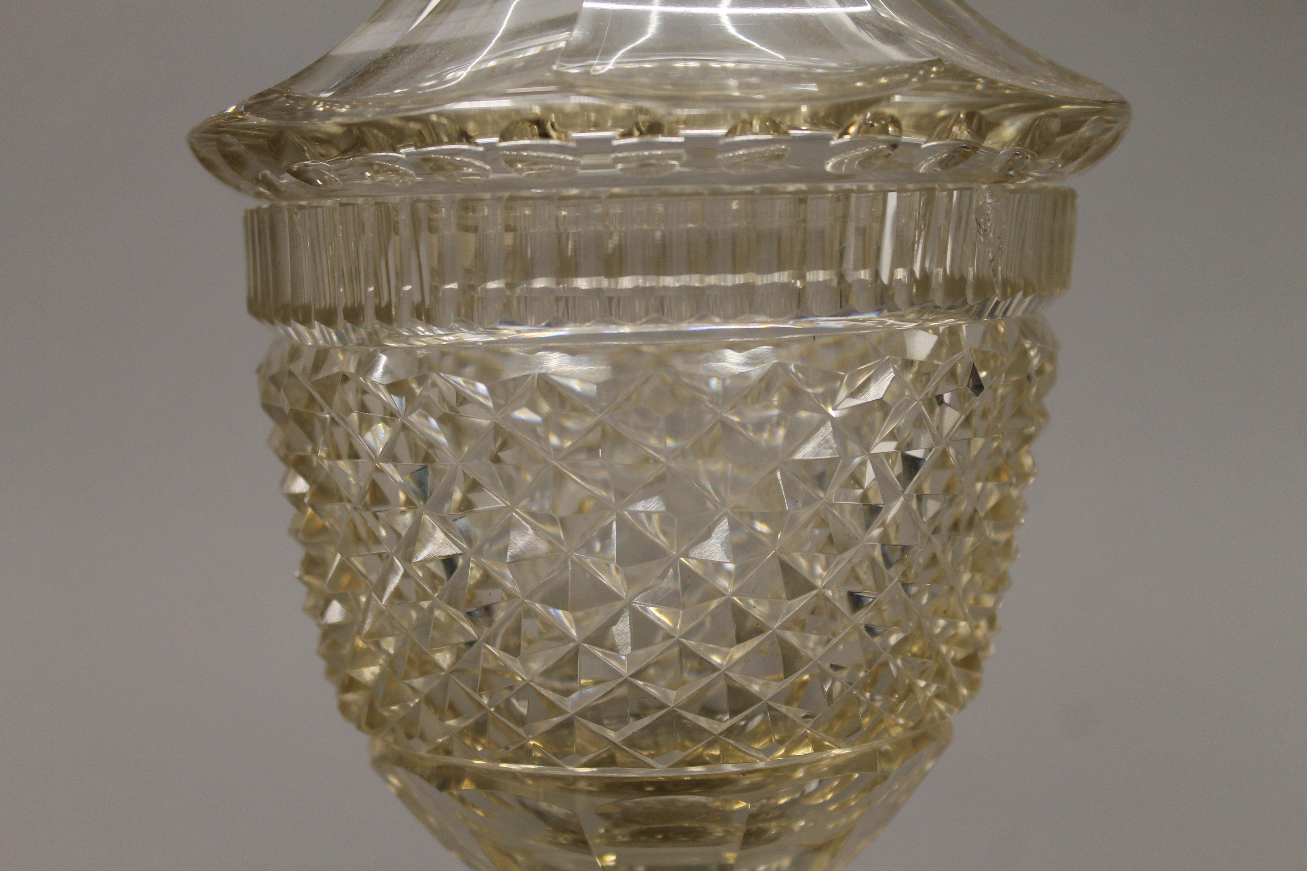 A pair of 19th century cut glass lidded vases, possibly Irish. 31 cm high. - Image 5 of 6