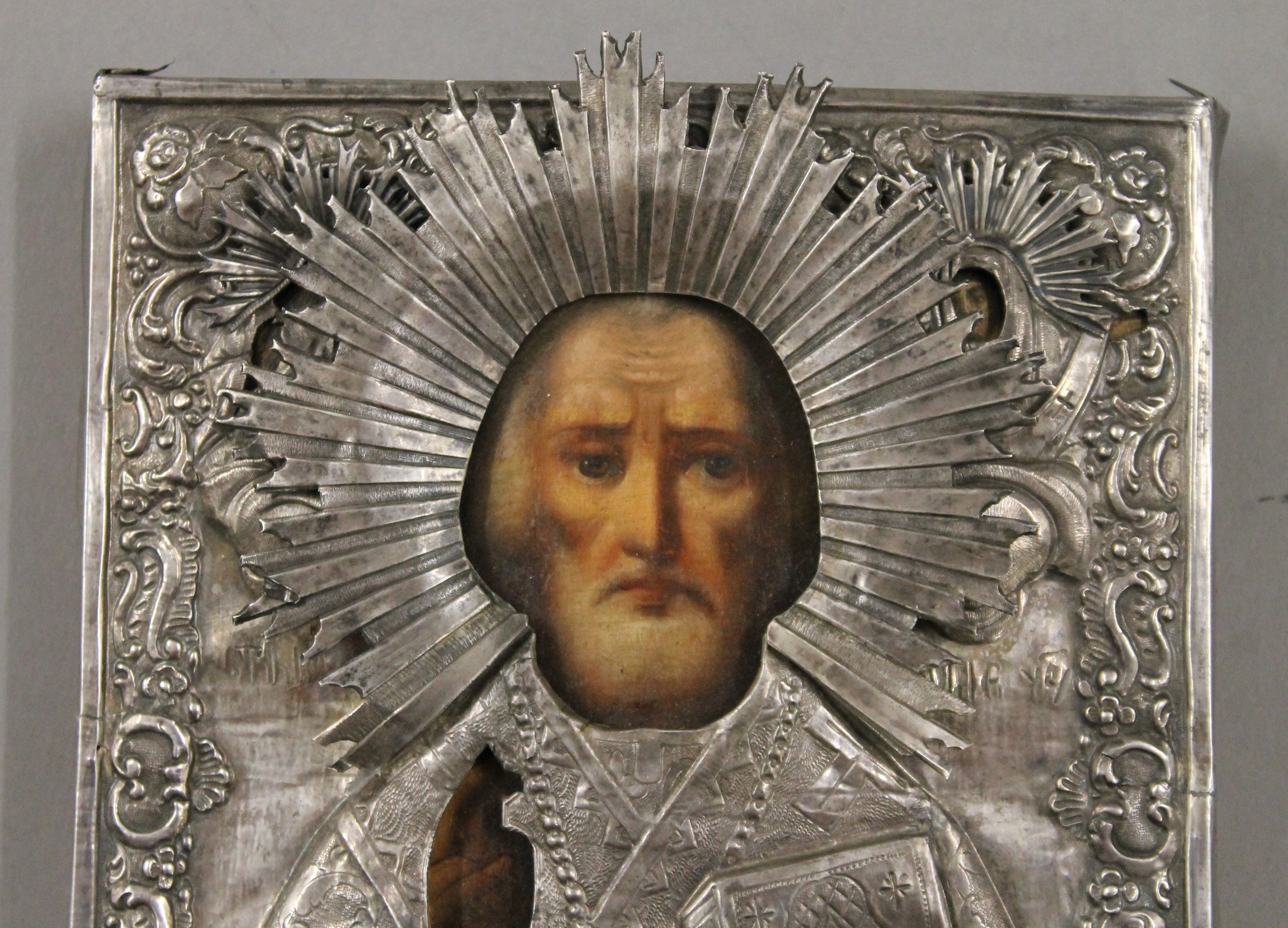 A Russian silver clad religious icon. 18 cm high. - Image 5 of 6