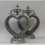 A pair of heart shape lanterns. 53 cm high.