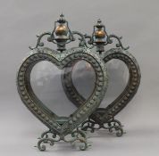 A pair of heart shape lanterns. 53 cm high.