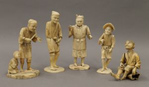 A collection of 19th century Japanese ivory okimono. The largest 15 cm high.