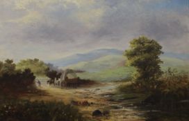 JOHN EYRS (19th century), Horse Drawn Wagon in a Mountainous Landscape, oil on canvas, dated '71,
