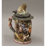 A 19th century Continental metal mounted porcelain stein. 21 cm high.