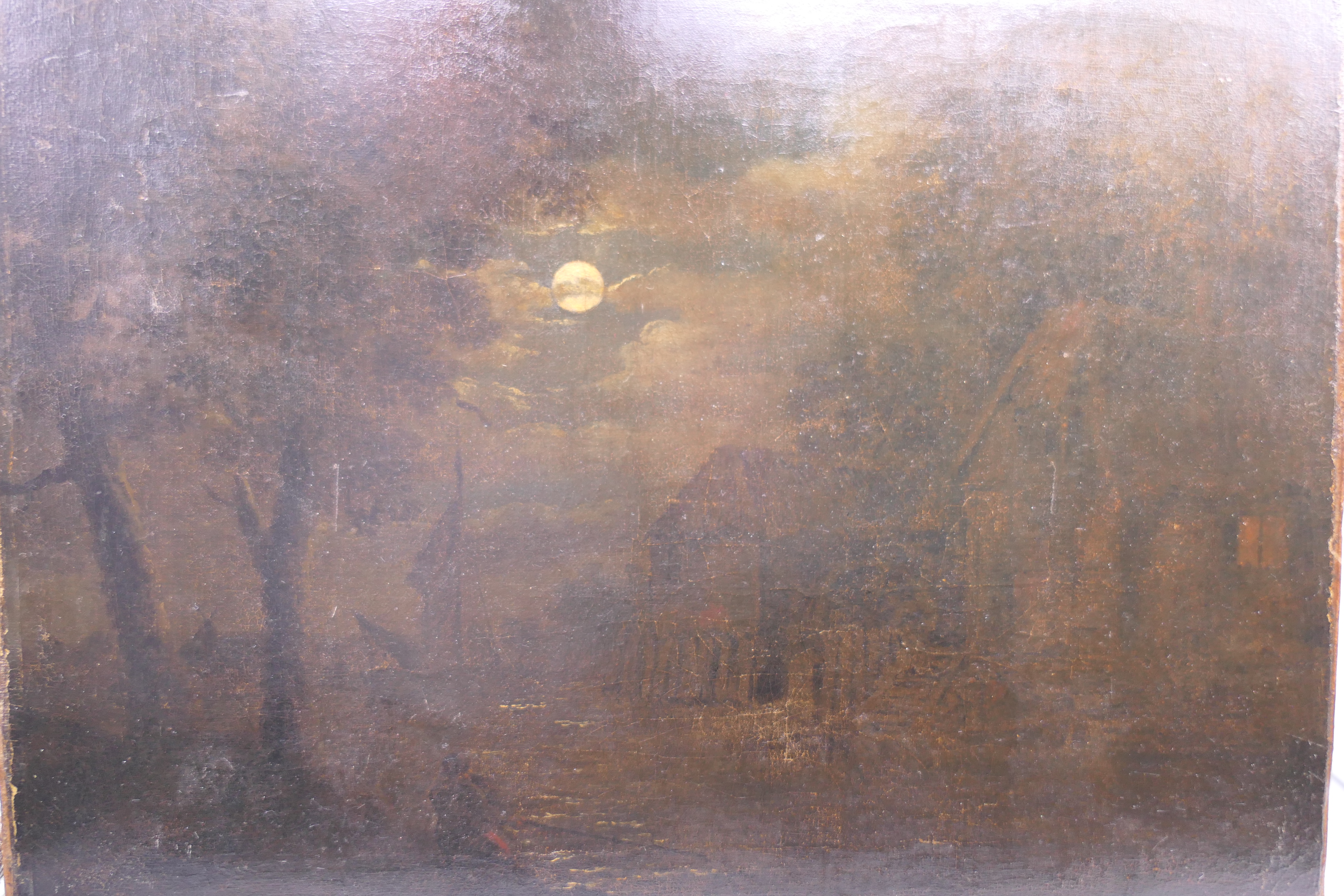Follower of SEBASTIAN PETHER, Moonlight Scene, oil on canvas, unframed. 42.5 x 34 cm. - Image 11 of 12