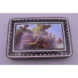 An enamel decorated 925 silver box. 8.75 cm wide.