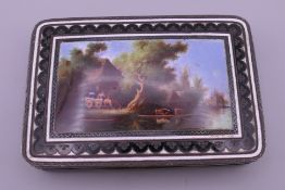 An enamel decorated 925 silver box. 8.75 cm wide.