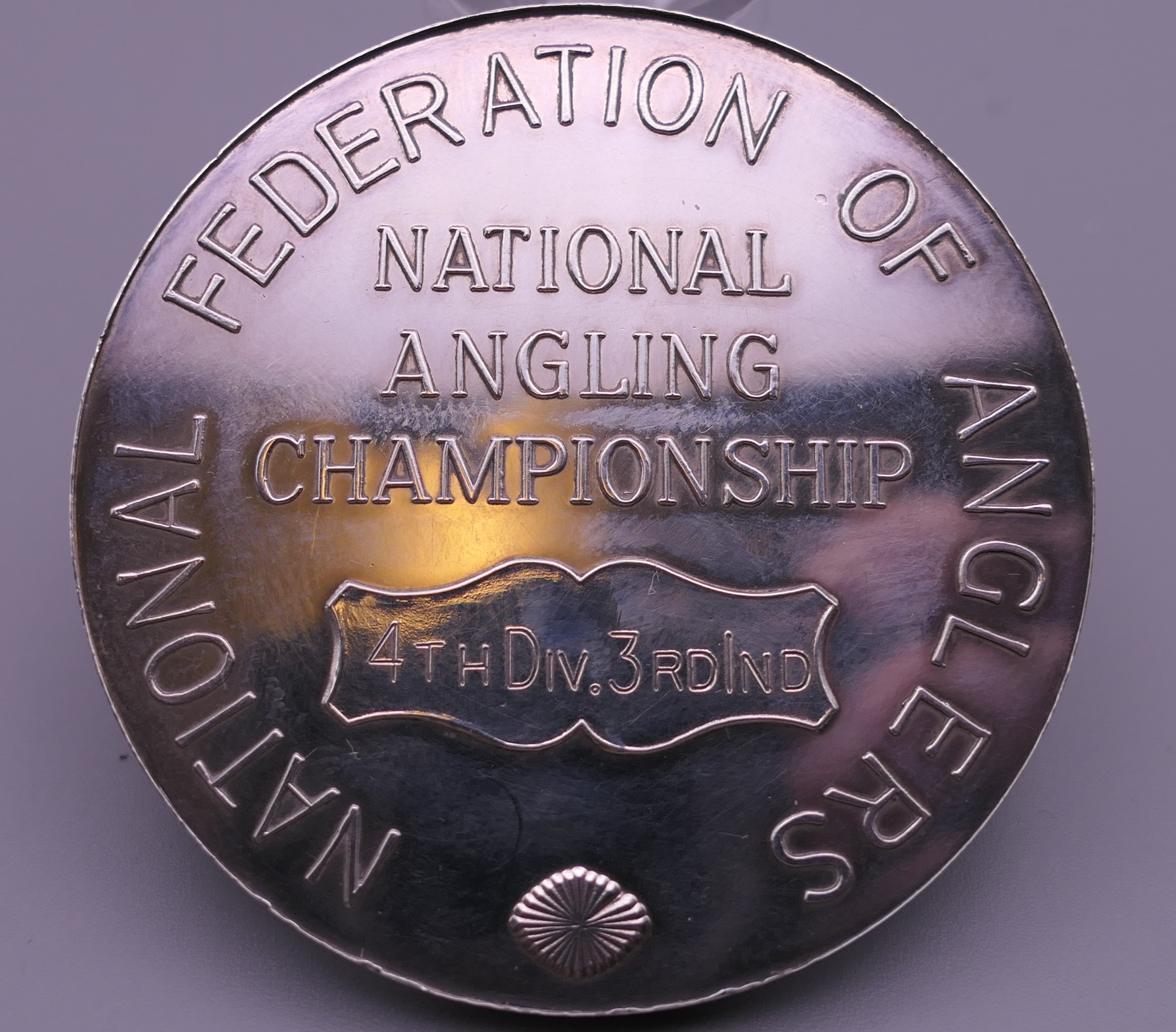 A boxed silver National Federation of Anglers medallion. 5 cm diameter. 57.8 grammes. - Image 3 of 4