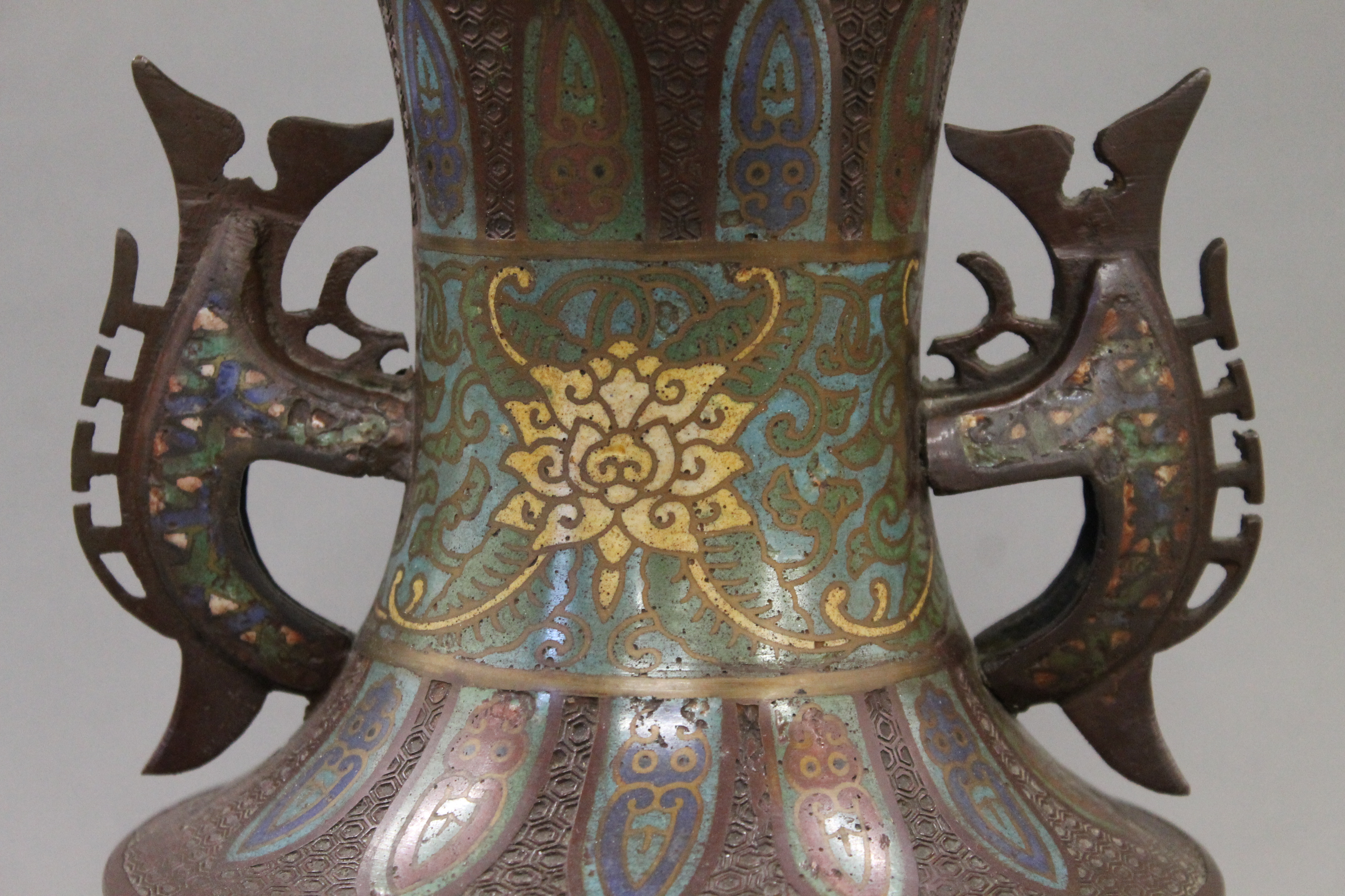 A bronze cloisonne vase. 30 cm high. - Image 3 of 5