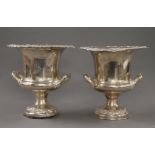 A pair of Sheffield silver plated wine coolers. 25 cm high.