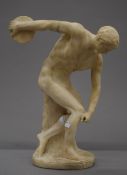 A 19th century carved alabaster model of Discus. 41 cm high.