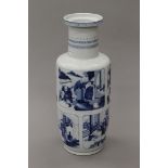 A 19th century Chinese blue and white porcelain vase decorated with scenes of various figures. 49.
