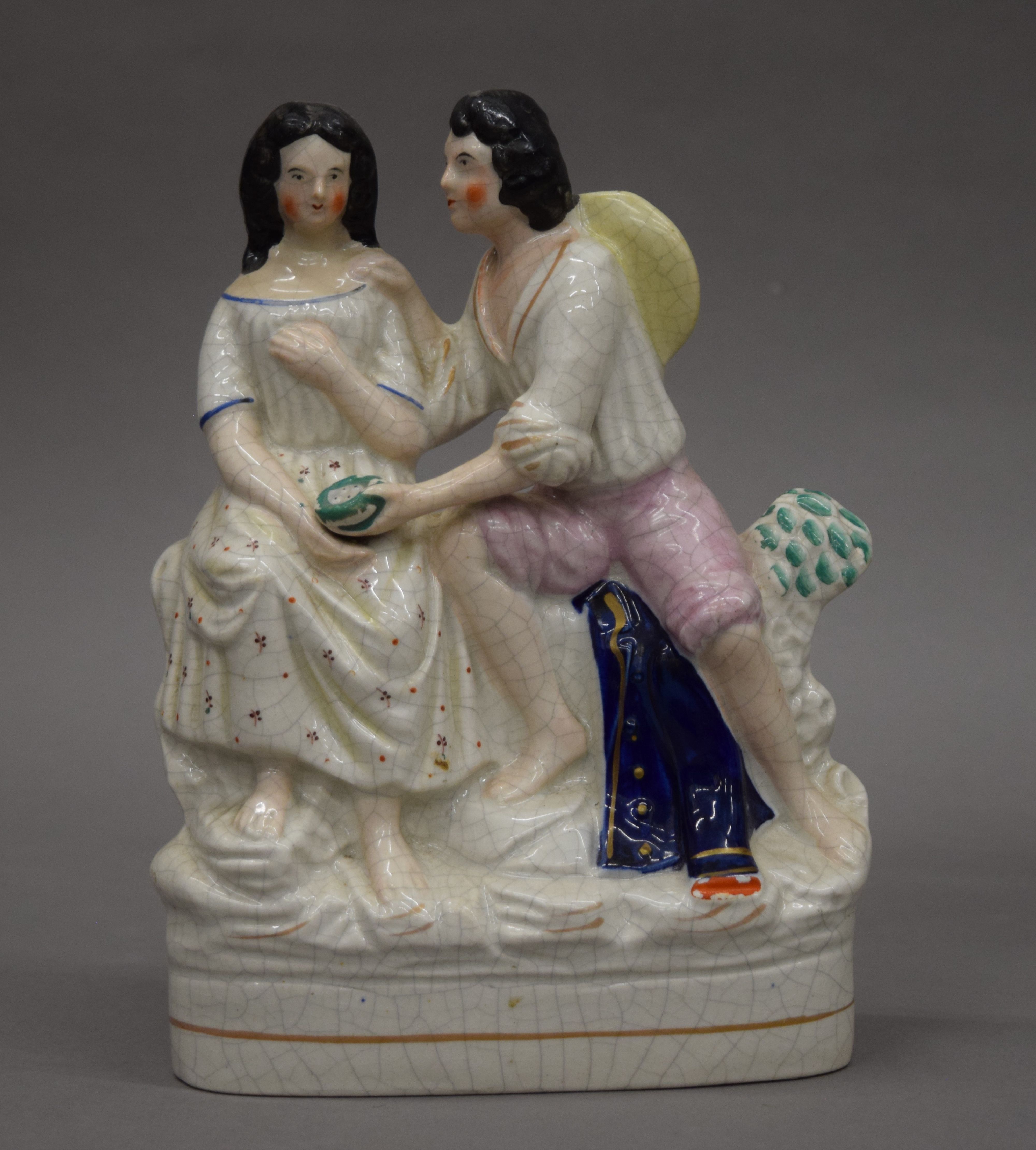 Two Victorian Staffordshire figures and a Staffordshire house. The largest 32.5 cm high. - Image 2 of 4