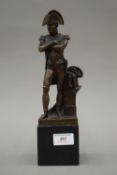 A bronze model of Napoleon mounted on a plinth base. 29.5 cm high.
