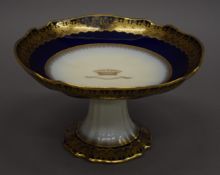 A Continental porcelain tazza with gilt decoration,