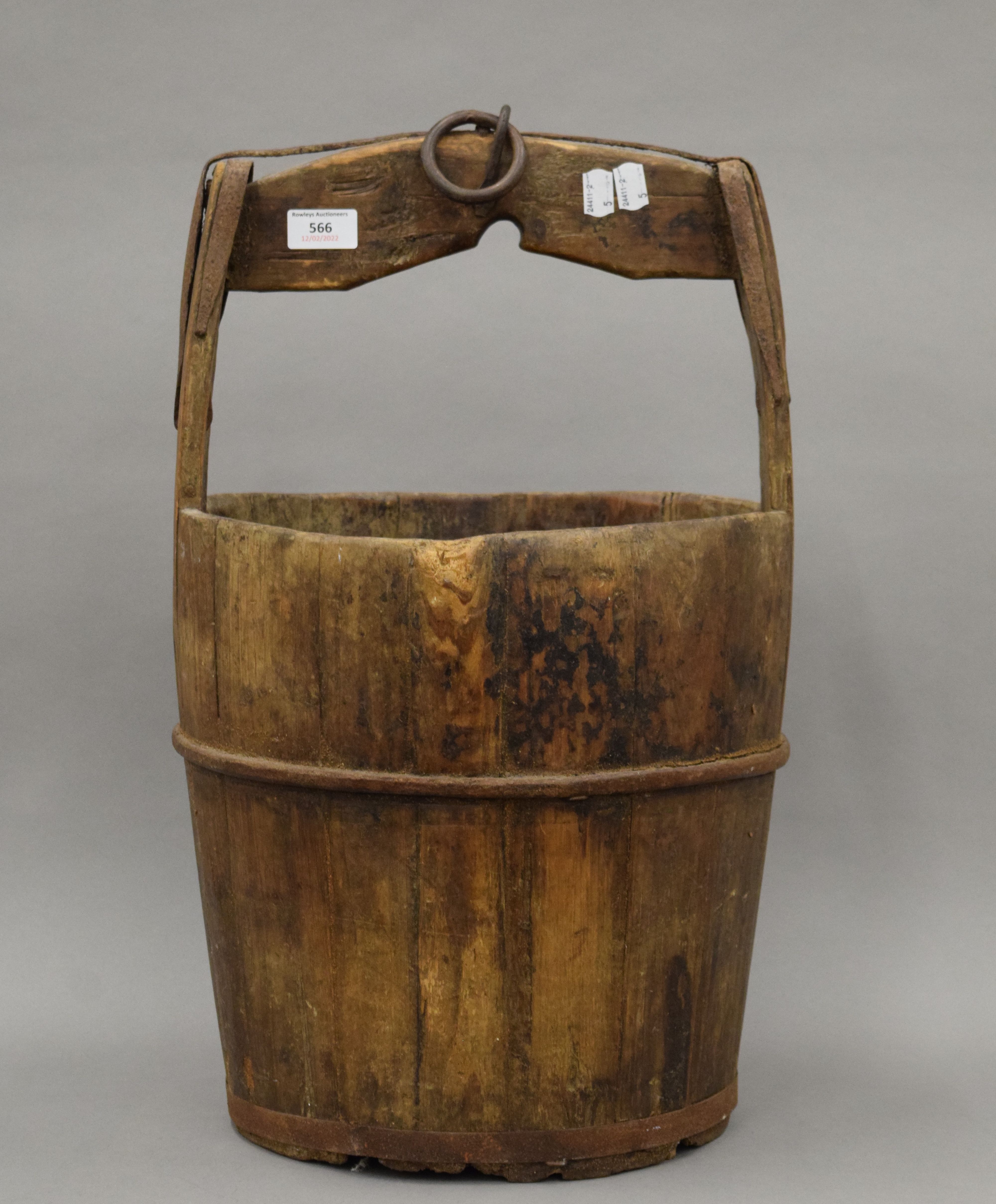 An antique Chinese wooden well bucket. 56 cm high. - Image 4 of 4
