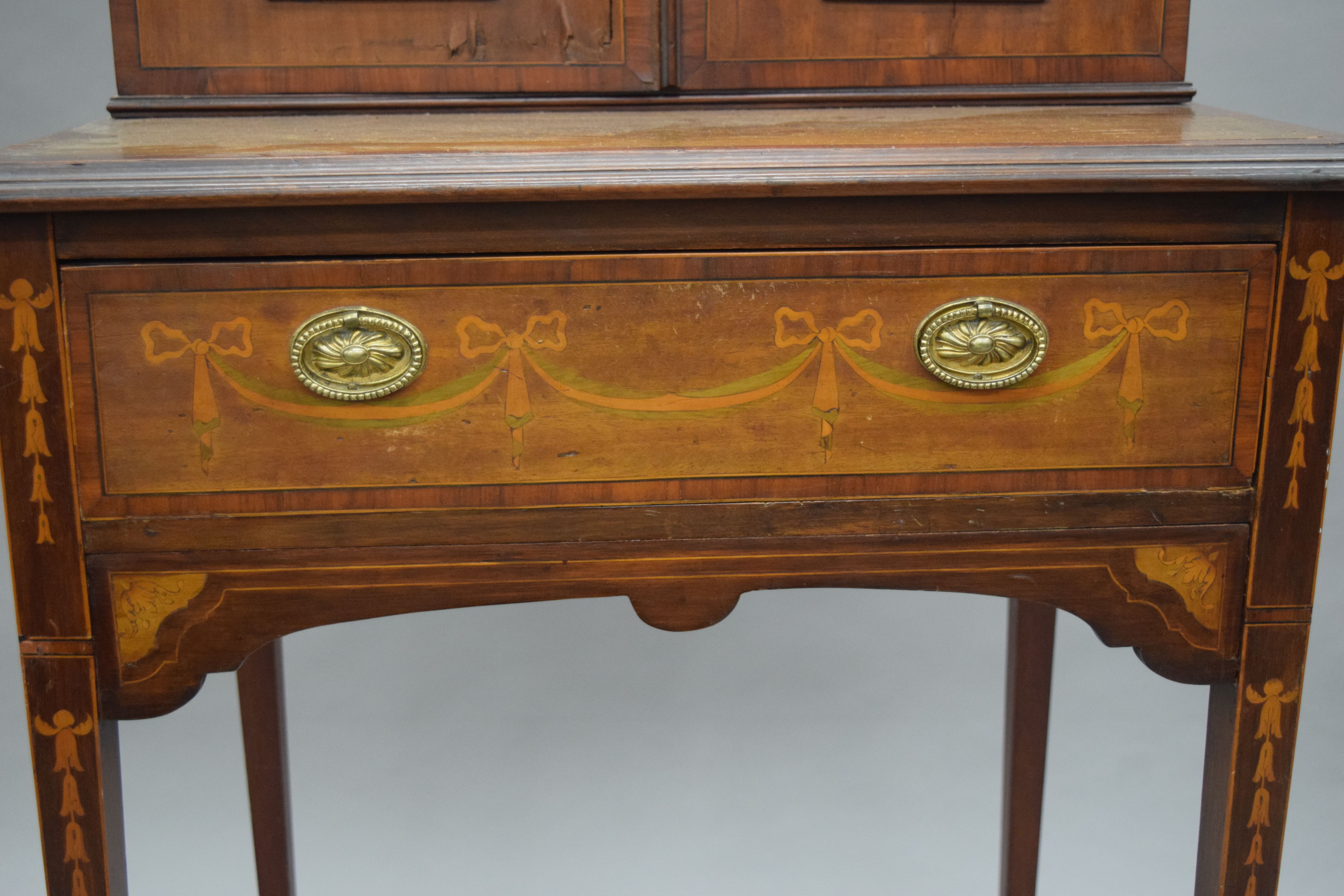 A late Victorian/Edwardian inlaid side cabinet. 60 cm wide. - Image 14 of 18