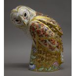 A large Royal Crown Derby limited edition barn owl paperweight with gold mark. 22 cm high.