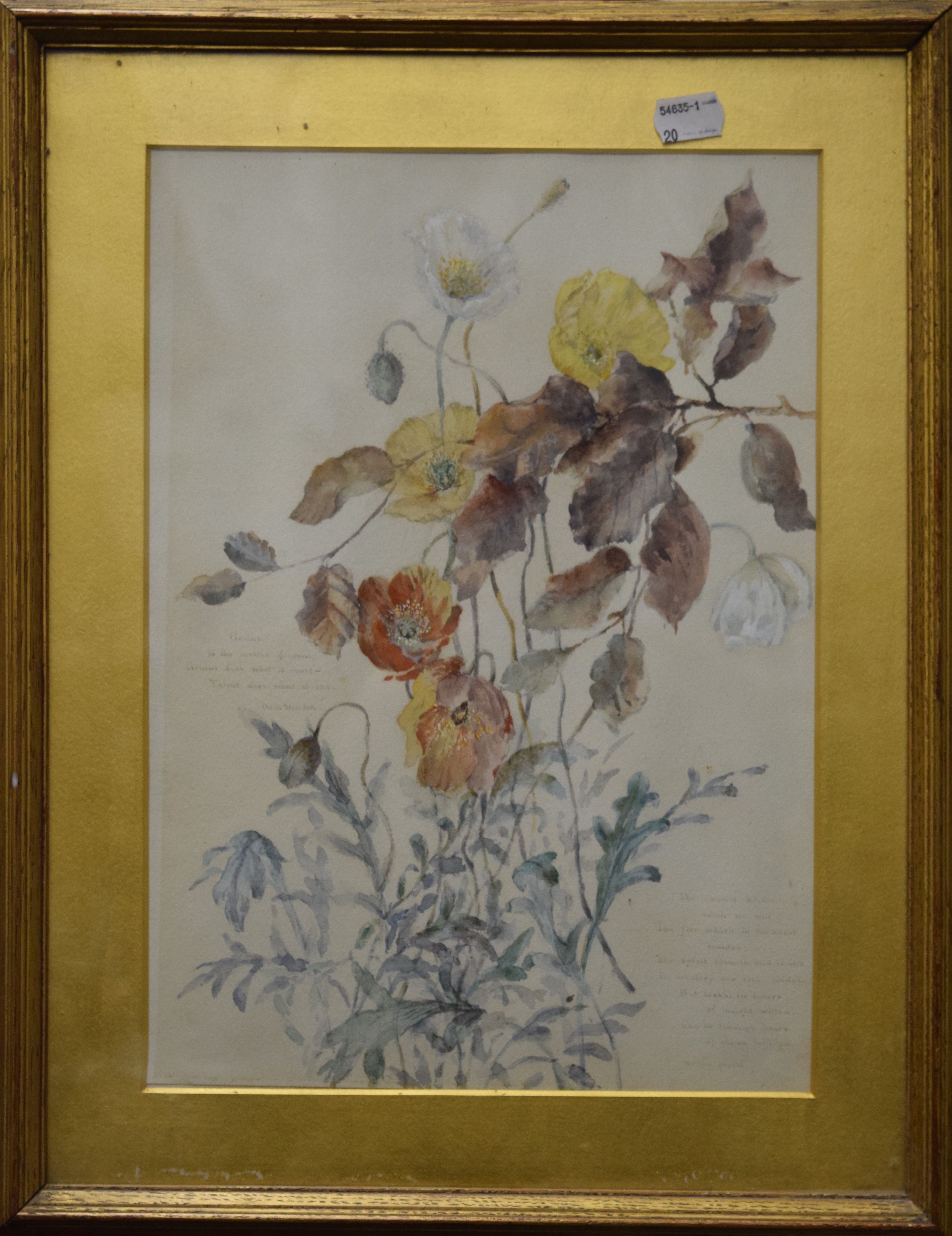 A framed floral watercolour, a frame and a mirror. - Bild 2 aus 6