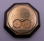 A Victorian brass mounted snuff box. 7 cm wide.