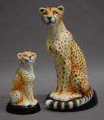 Two Royal Crown Derby Big Cat Collection Cheetahs, each boxed. The largest 29 cm high.