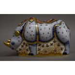 A Royal Crown Derby limited edition white rhino paperweight. 11.5 cm high.