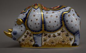 A Royal Crown Derby limited edition white rhino paperweight. 11.5 cm high.