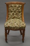 A Victorian oak button upholstered side chair. 51.5 cm wide.