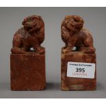 A pair of Chinese seals carved with dogs of fo. 10 cm high.