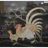 A pair of Japanese embroideries of Chickens, framed and glazed. 61 x 59.5 cm overall.