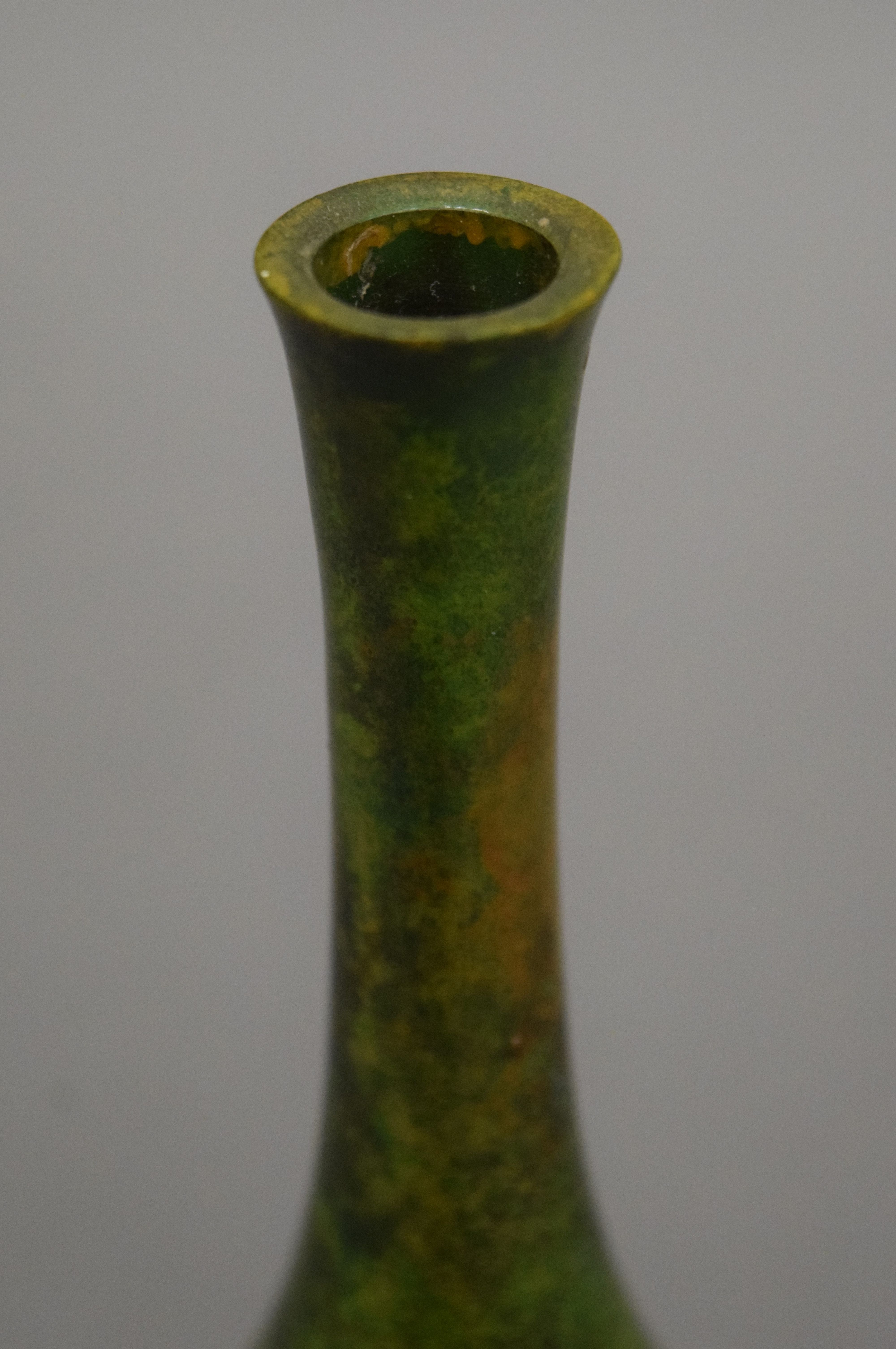 A small Japanese patinated bottle vase on a carved stand. 19 cm high overall. - Image 3 of 4