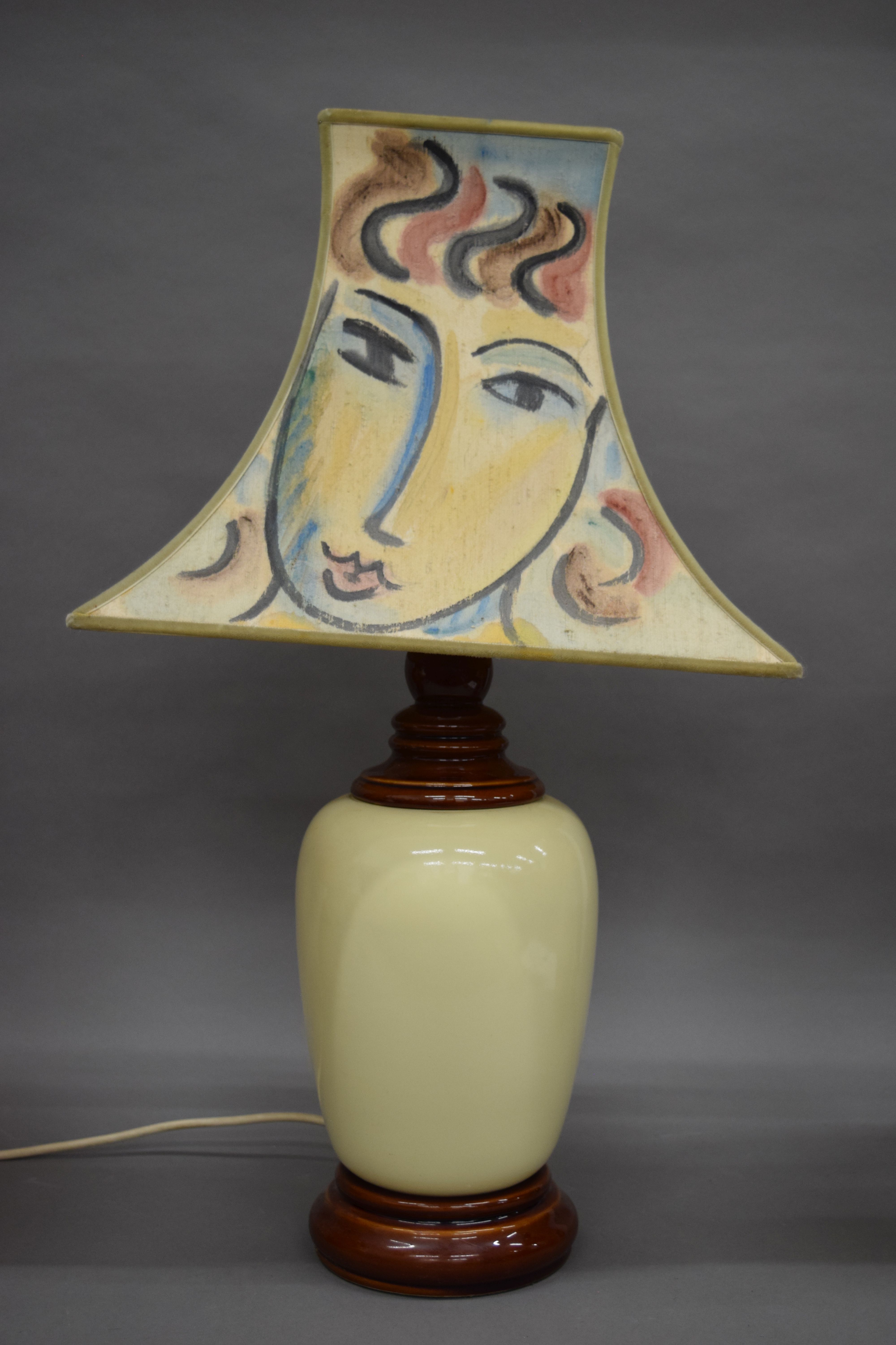 A Galle style glass table lamp and three pottery table lamps. The former 36 cm high. - Image 3 of 5