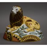 A Royal Crown Derby limited edition Nemean lion paperweight with gold mark. 13 cm high.