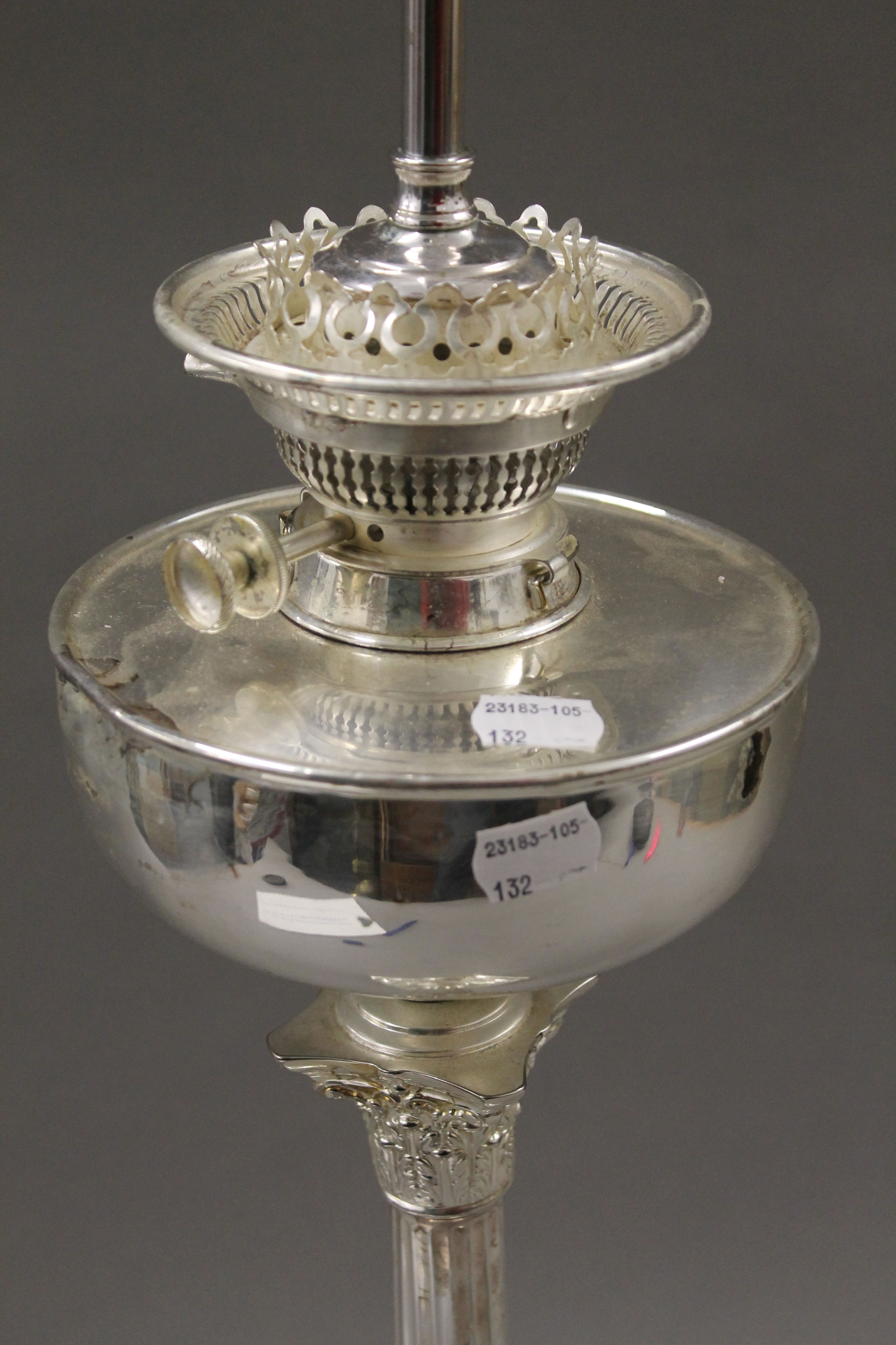 A silver plated oil lamp (converted to electricity). 78 cm high. - Image 3 of 5