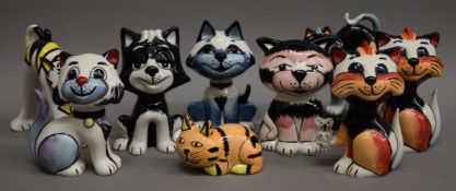 A collection of Lorna Bailey porcelain cats. The largest 14 cm high.