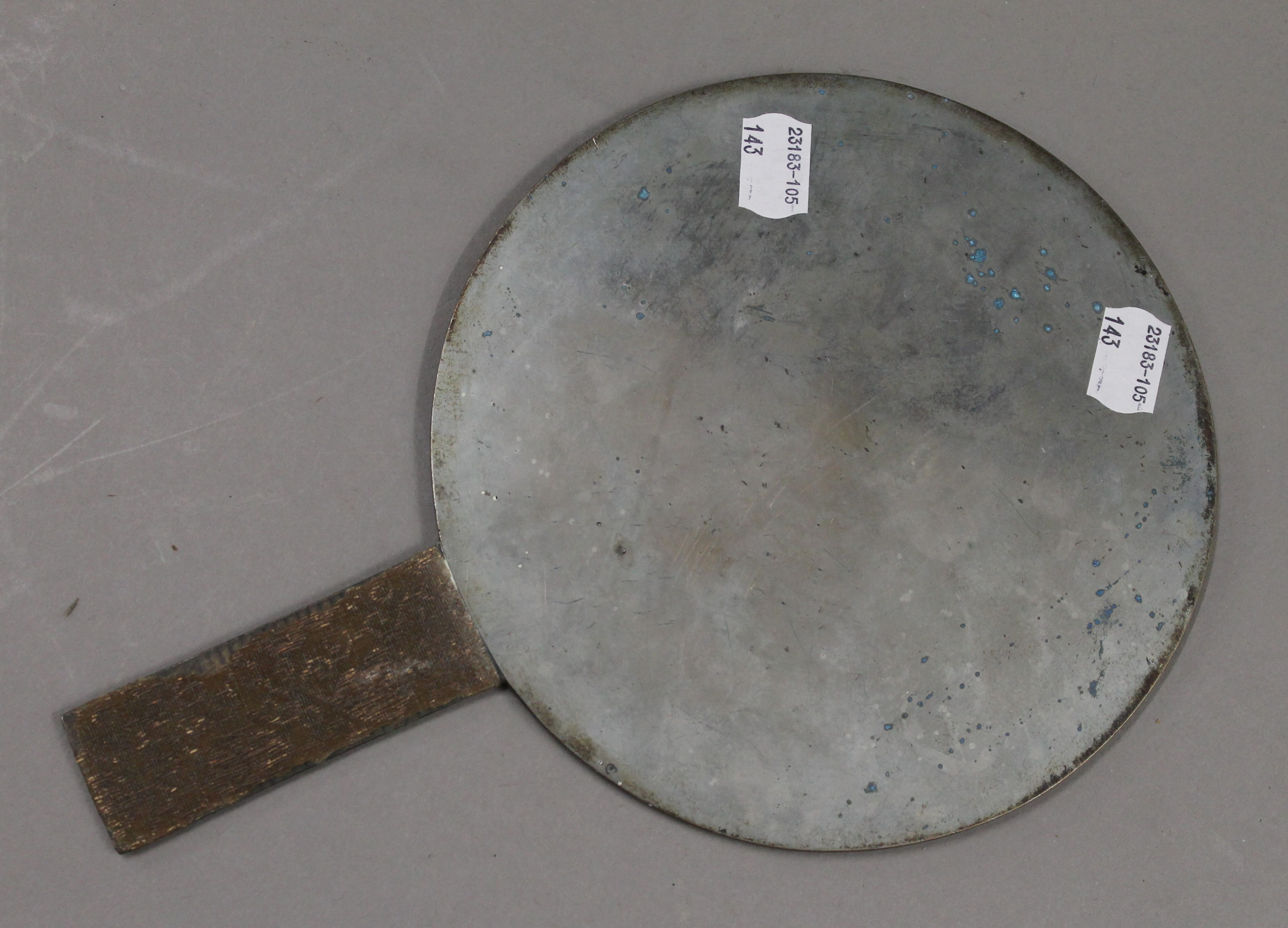 A Japanese bronze hand mirror. 27 cm high. - Image 2 of 3